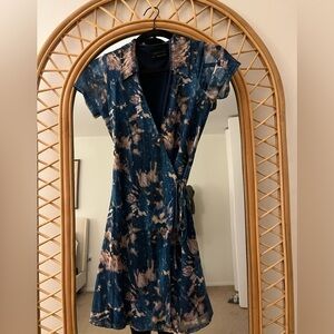 Urban Outfitters Blue and Beige Tie-Dye Wrap Dress